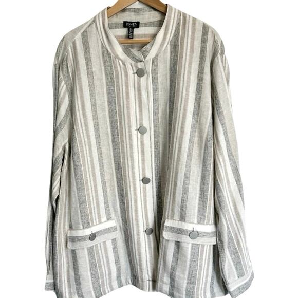 Linen Jacket, Neutral Gray & Beige, Minimalist Quiet Luxury, Jones New York, 5X - Picture 1 of 8